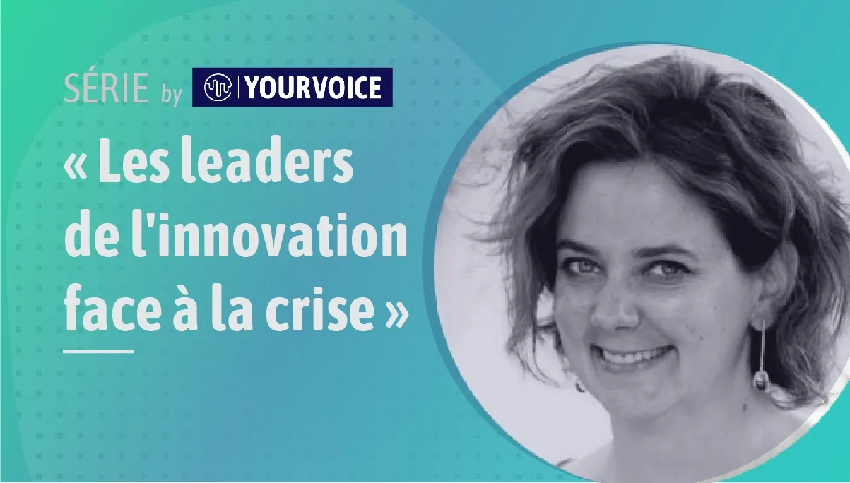 Bandeau « Les leaders de l'innovation face à la crise » avec le portrait en noir et blanc de Camille Kohler.