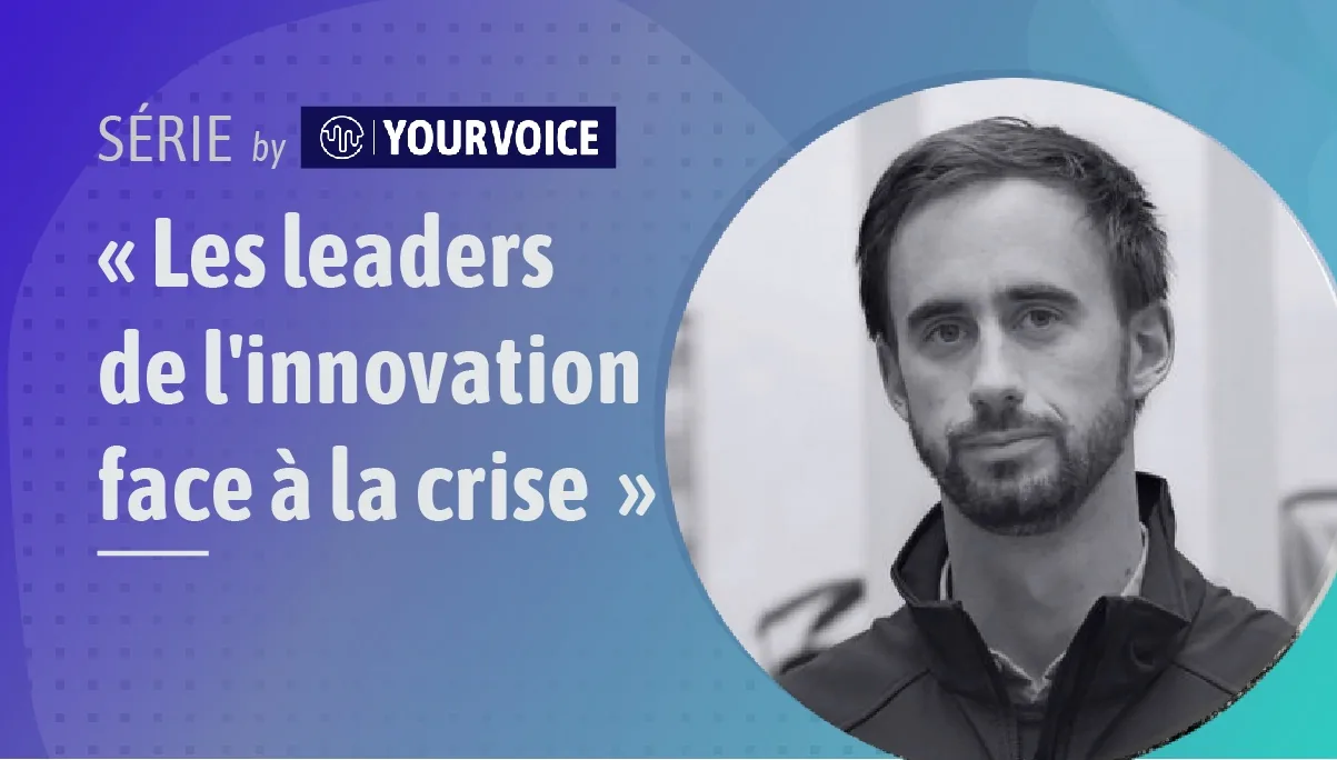 Bandeau « Les leaders de l'innovation face à la crise » avec le portrait en noir et blanc de Jean Moreau, cofondateur de Phenix.
