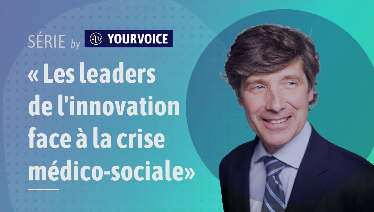 Bandeau « Les leaders de l'innovation face à la crise médico-sociale » avec le portrait de Philippe Denormandie.