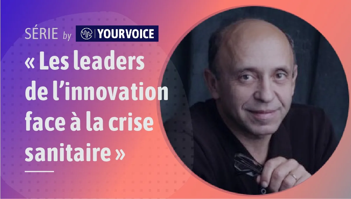 Bandeau « Les leaders de l'innovation face à la crise sanitaire » avec le portrait en noir et blanc de Pierre Weill.