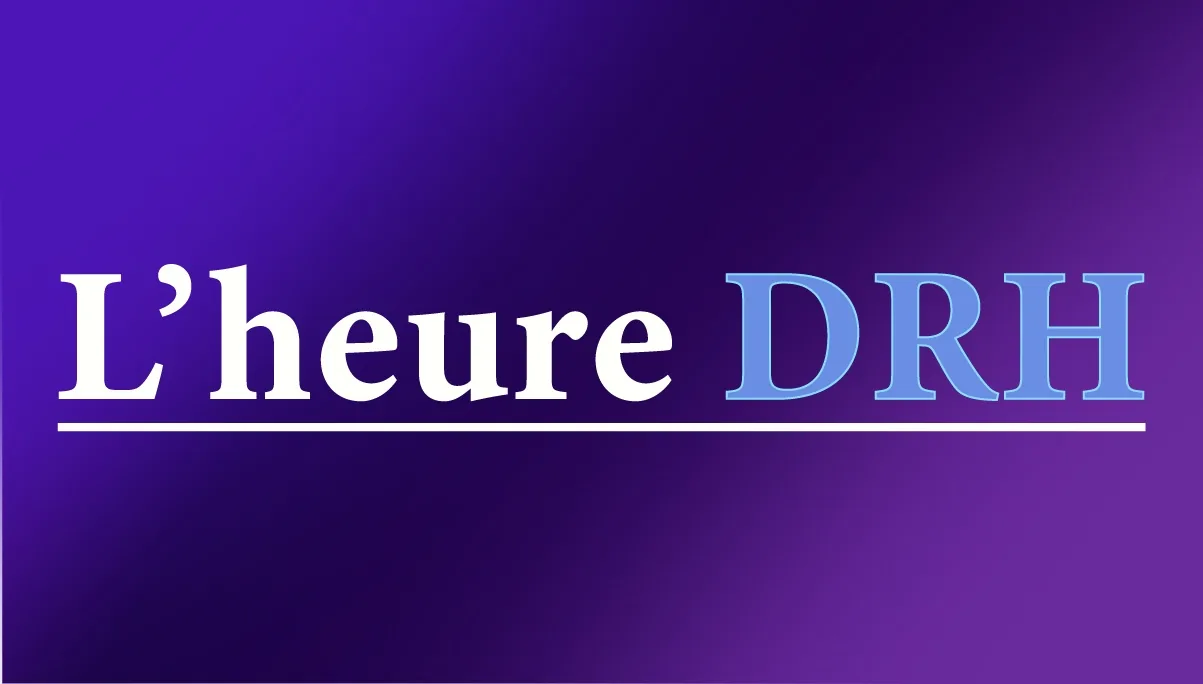 Visuel typographique « L'heure DRH » sur fond violet.